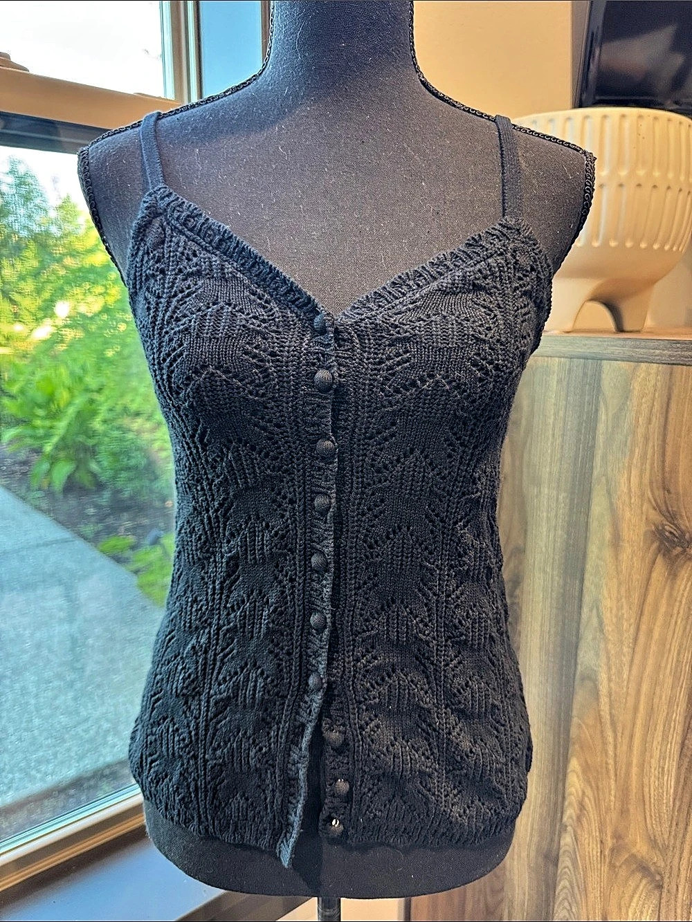 aerie Button Front Sweater Tank Top Black Size XXS